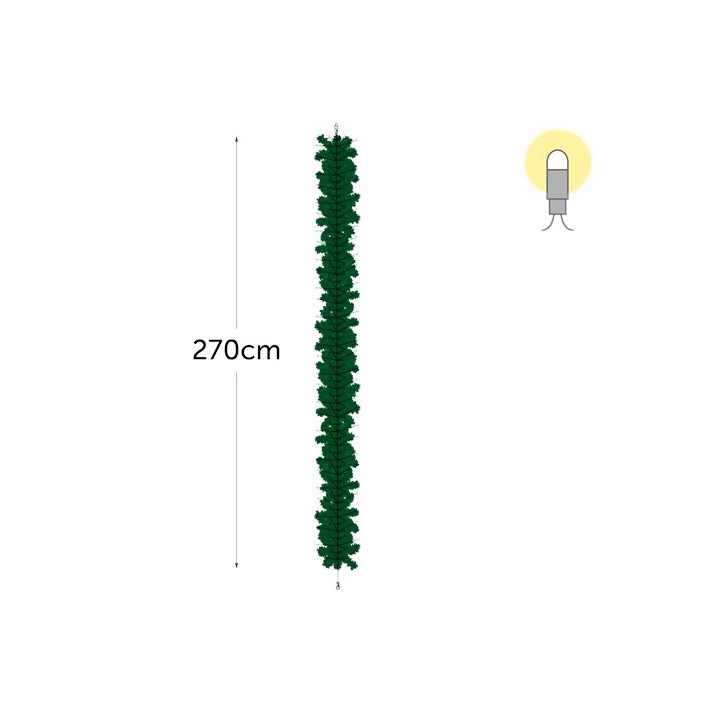 A long, green garland, 270 cm, with a soft, leafy texture, ideal for decoration.