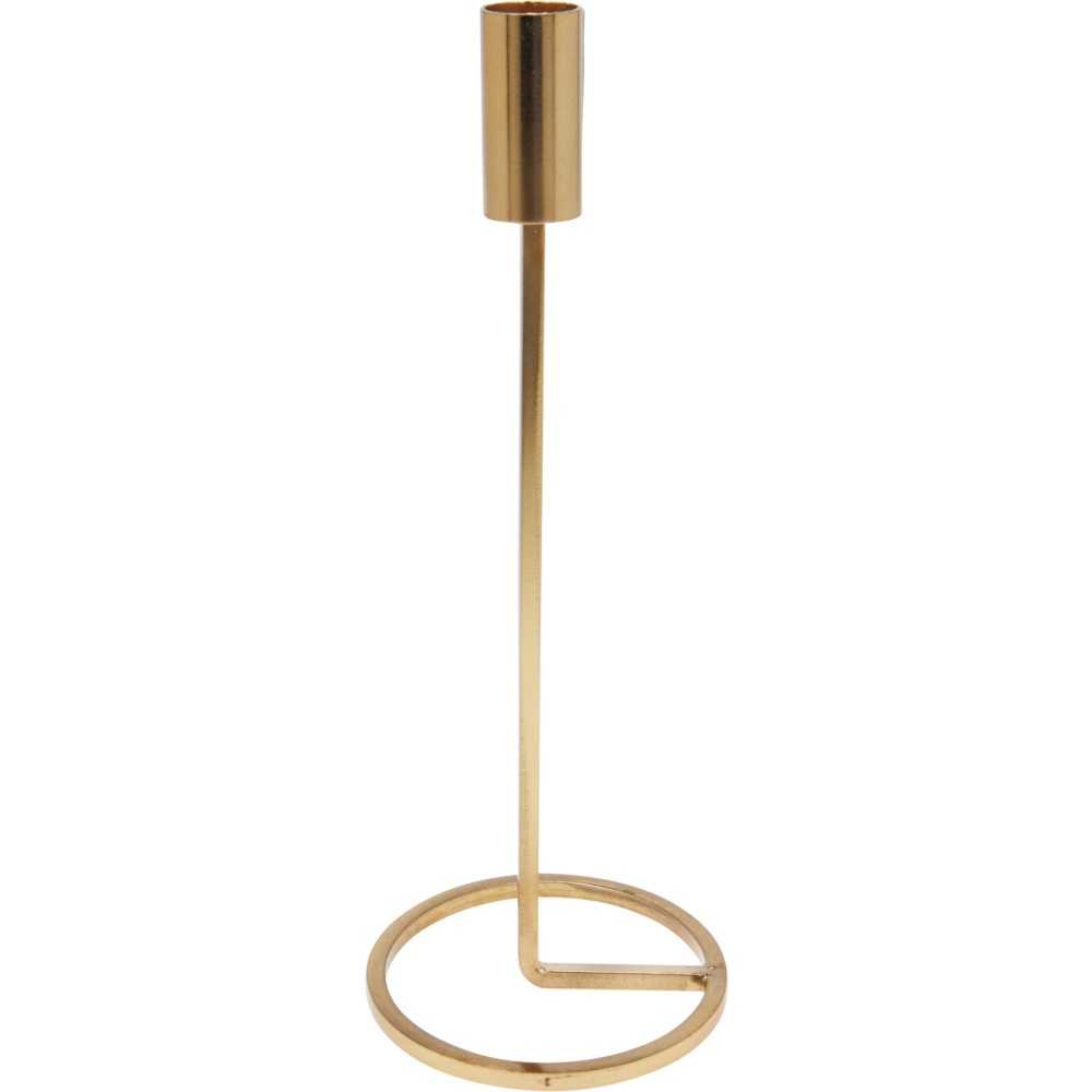 Eenvoudige, moderne kaarsenhouder van goudkleurig metaal met een strakke, minimalistische vorm.