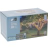 A box displaying warm white LED string lights for indoor and outdoor use, featuring a tree.