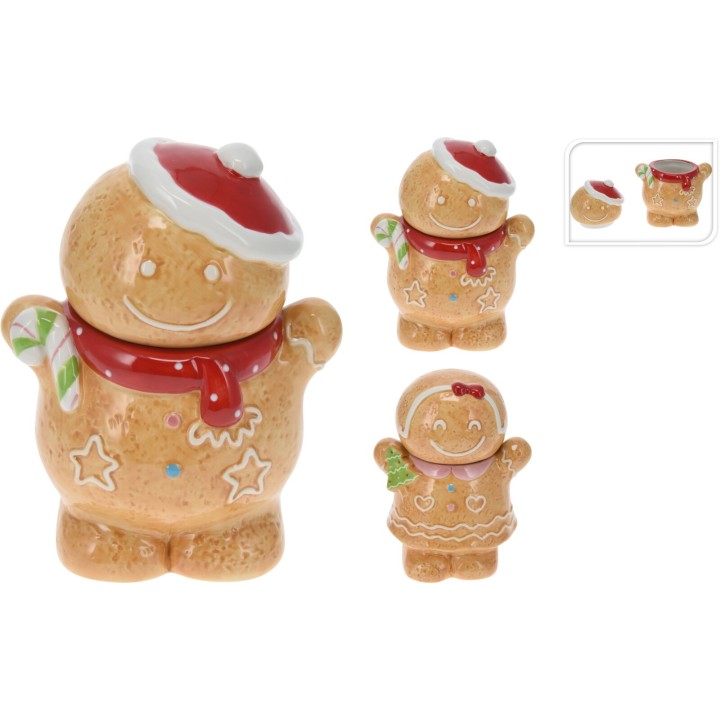 Cheerful gingerbread figures in festive hats, perfect for holiday decorations.