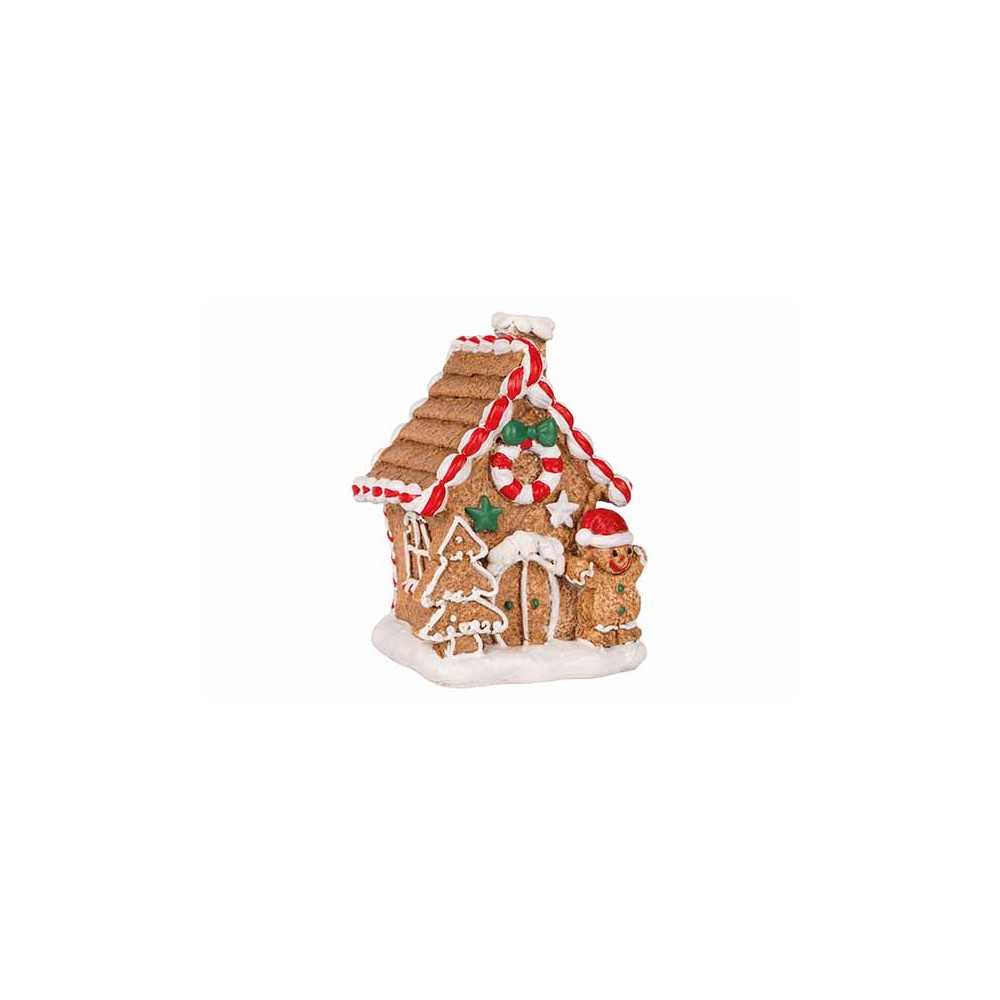 Een schattig peperkoekhuisje met kleurrijke versieringen en een sneeuwbedekking.