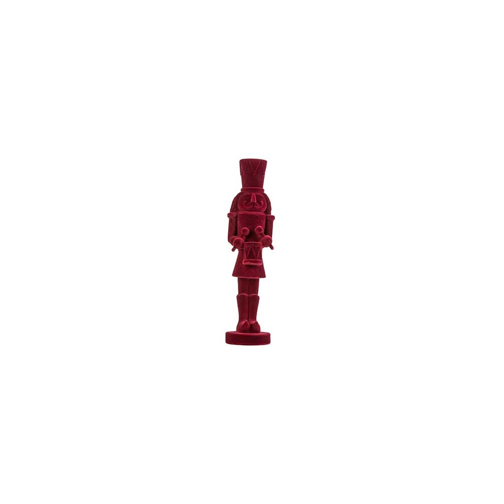 Dieprode nutcracker van hout, met een feestelijke uitstraling en gedetailleerde kleding.