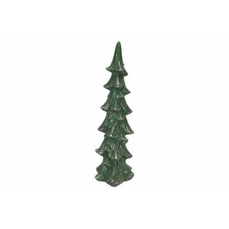 Groene, glanzende kerstboom van keramiek, met een speelse, puntige top en geribbelde takken. Groene, glanzende kerstboom van keramiek, met een speelse, puntige top en geribbelde takken.
