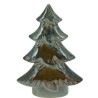 Glazuurde keramische kerstboom in groen- en bruintinten, met gedetailleerde takken.