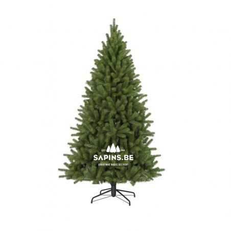 A lush green artificial Christmas tree with a sturdy black stand. A lush green artificial Christmas tree with a sturdy black stand.