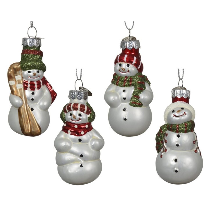 4 glass snowman hanging decorations