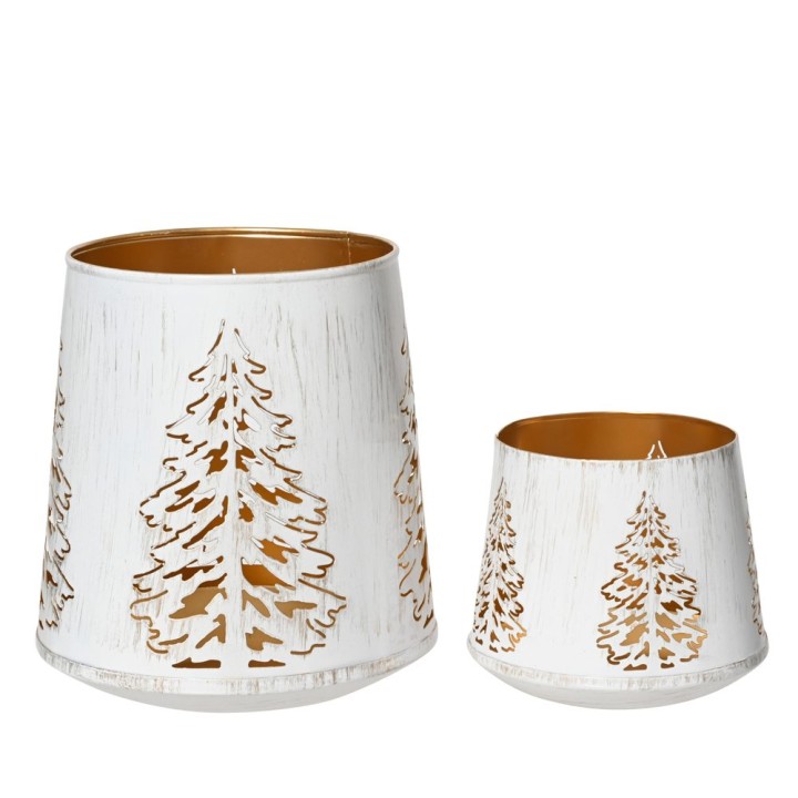Lot de 2 photophores en fer ajouré sapins