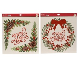 Set van 2 rode Merry Christmas raamdecoraties