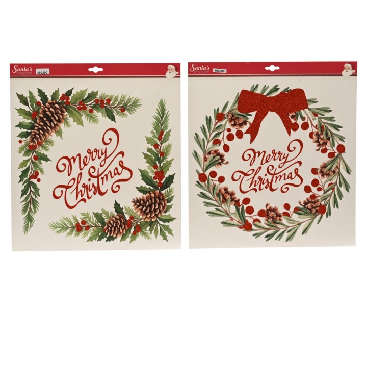 Duo de décoration de fenêtre Merry Christmas rouge