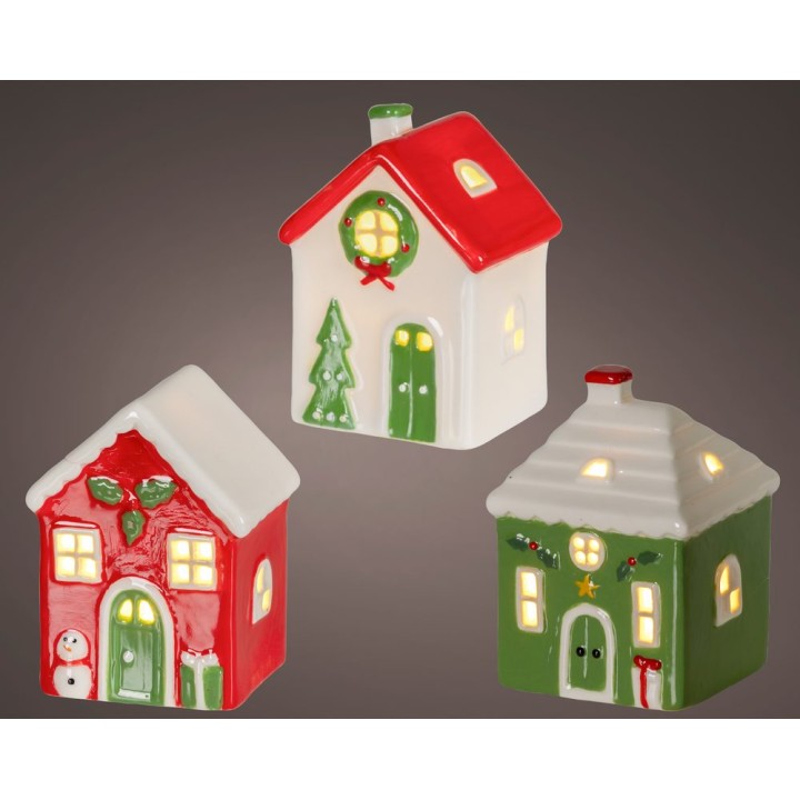 3 LED porcelain light-up houses