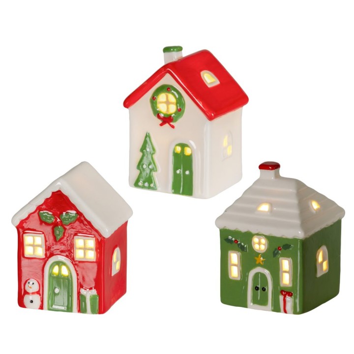 3 LED porcelain light-up houses
