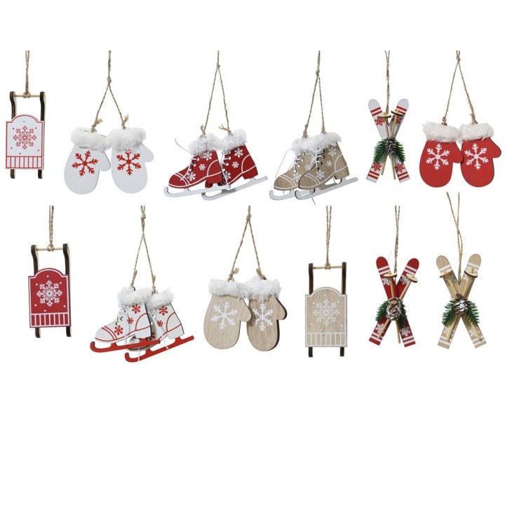 12 houten figuurhangers met bontrand