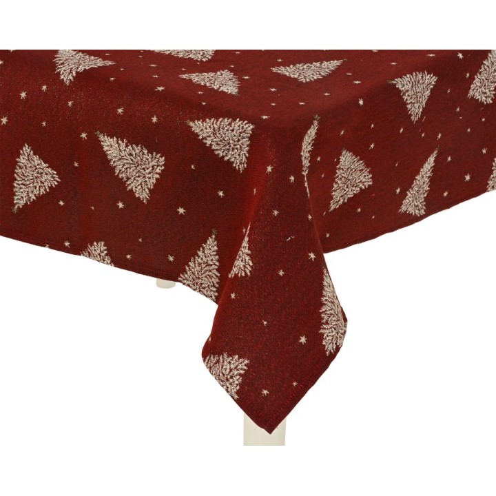 Burgundy tablecloth with pine tree pattern - 250 x 140 cm