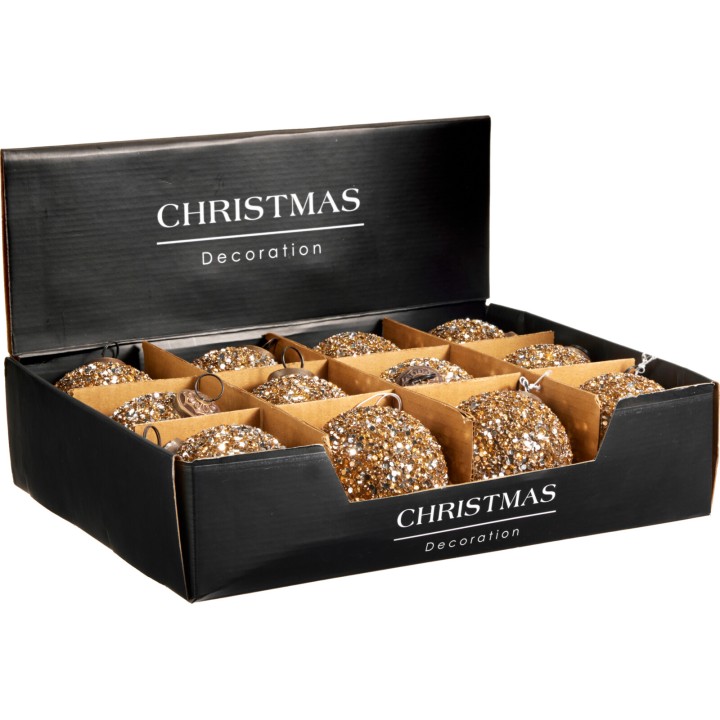 6 glazen kerstballen met parels goud