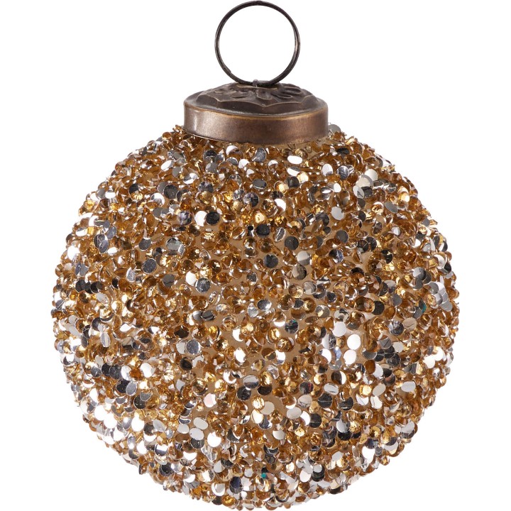 6 glazen kerstballen met parels goud