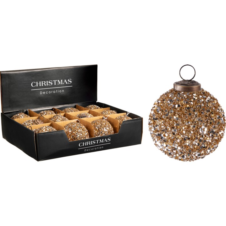 6 glazen kerstballen met parels goud