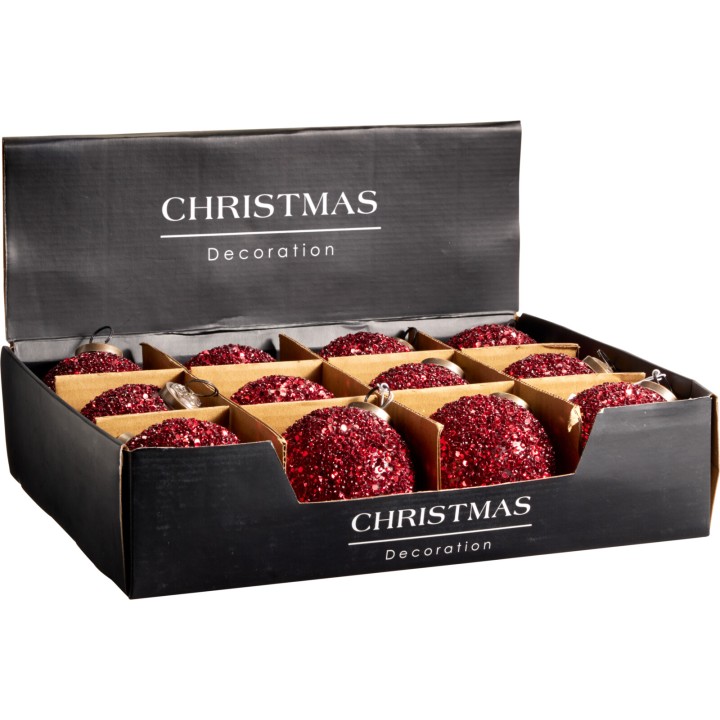 6 pearl glass Christmas baubles red
