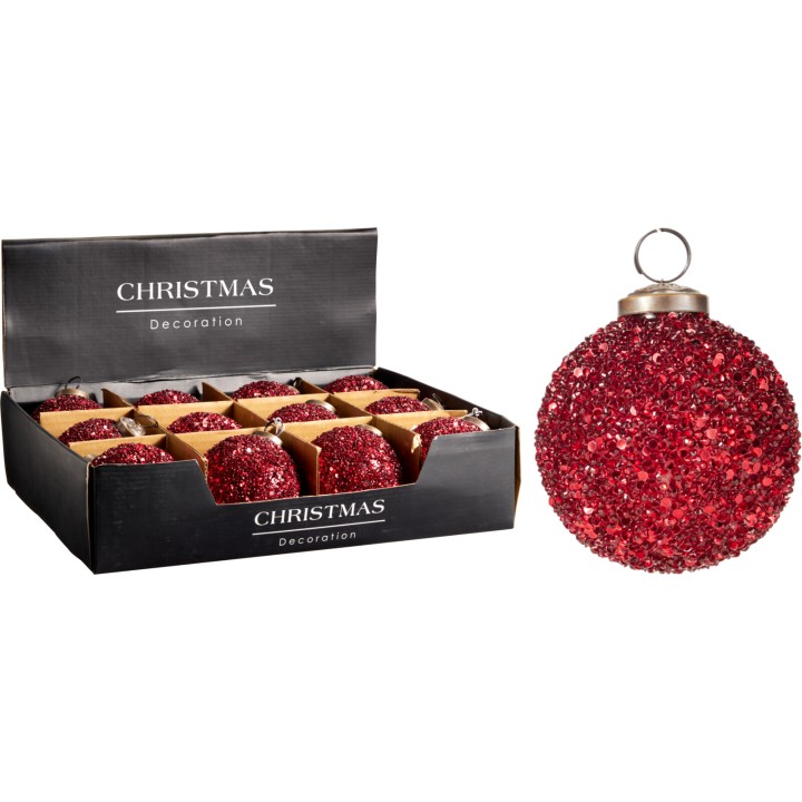 6 pearl glass Christmas baubles red