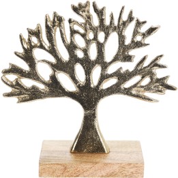 Sapin en aluminium doré sur socle en bois de manguier 16 cm