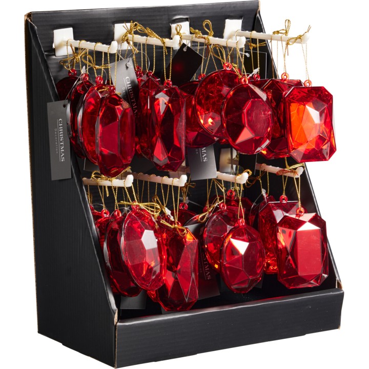 Red diamond ornament 5 cm - 4 assorted shapes