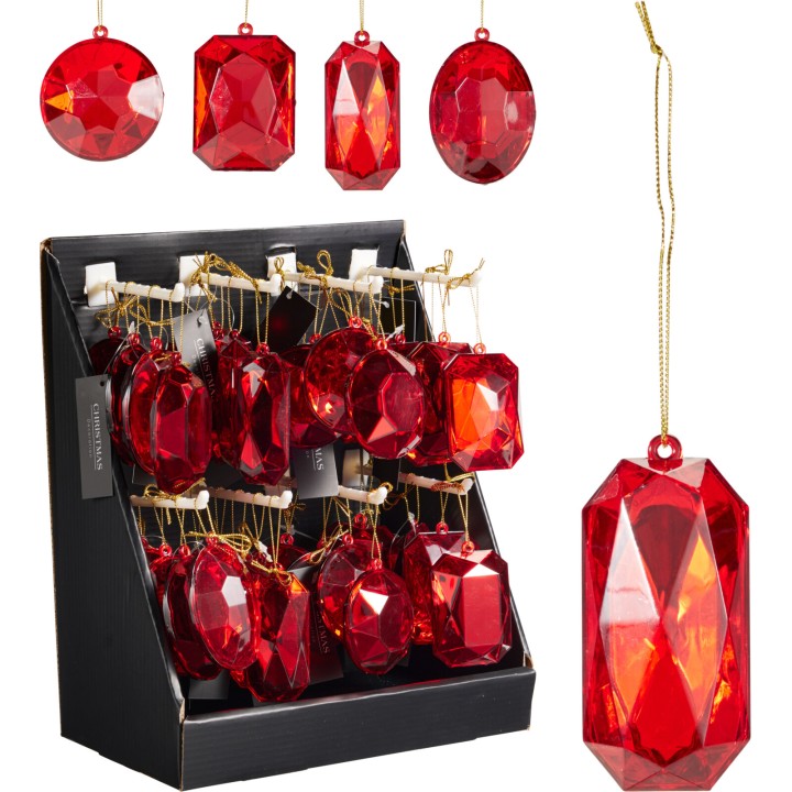 Red diamond ornament 5 cm - 4 assorted shapes