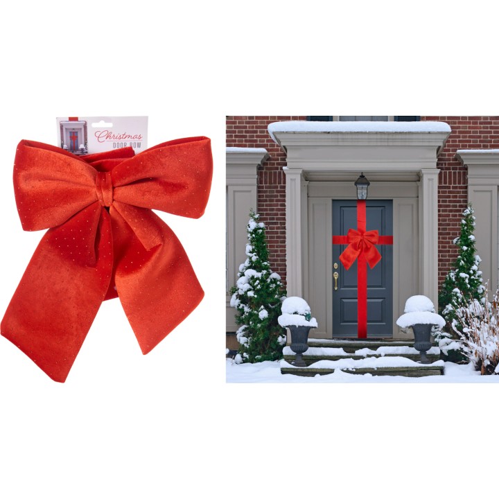 Red polka dot velvet door bow 33 x 40 cm