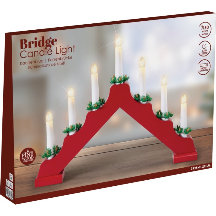 Houten kaarsenboog 7 LED rood 41 cm