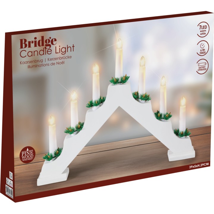 Arche de bougies en bois 7 LED blanc 41 cm
