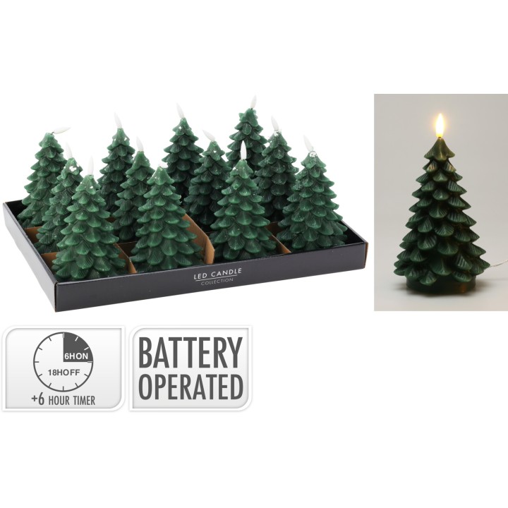 Bougie LED sapin vert foncé 17 cm
