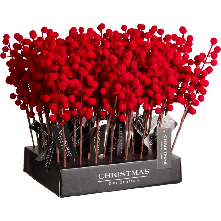 Branche de baies floquées rouge