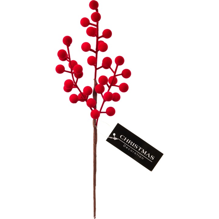 Branche de baies floquées rouge