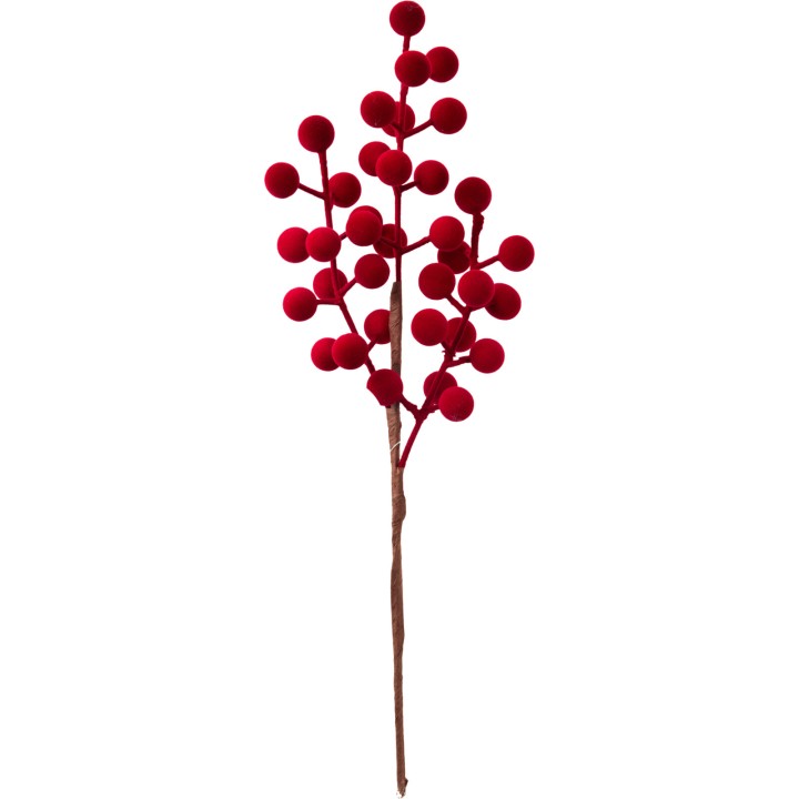 Flocked burgundy berry branch 32 cm