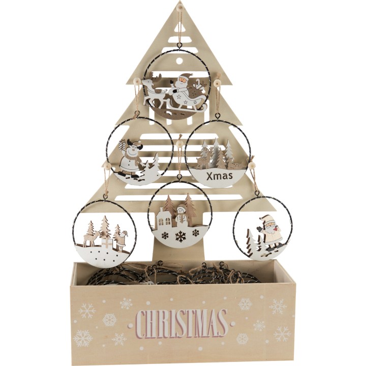 Verlichte houten hanger 10 cm - 6 assorti modellen
