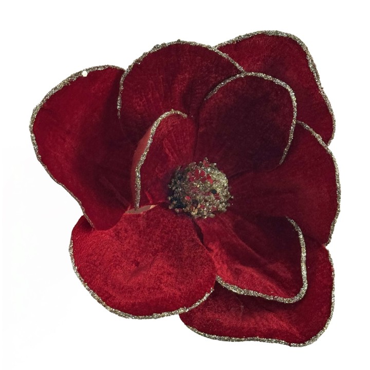 Rode fluwelen magnolia met clip