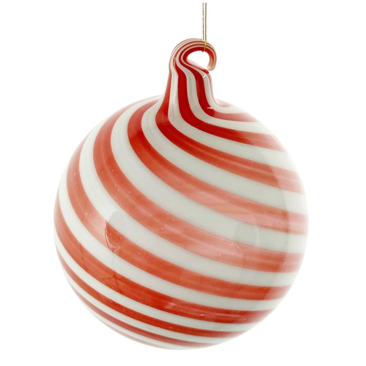 Rode en witte glazen kerstbal