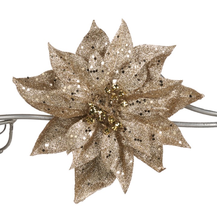 Poinsettia pailleté à clip champagne et or