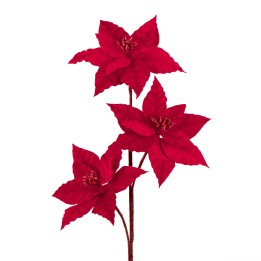 Stem with 3 red velvet poinsettias