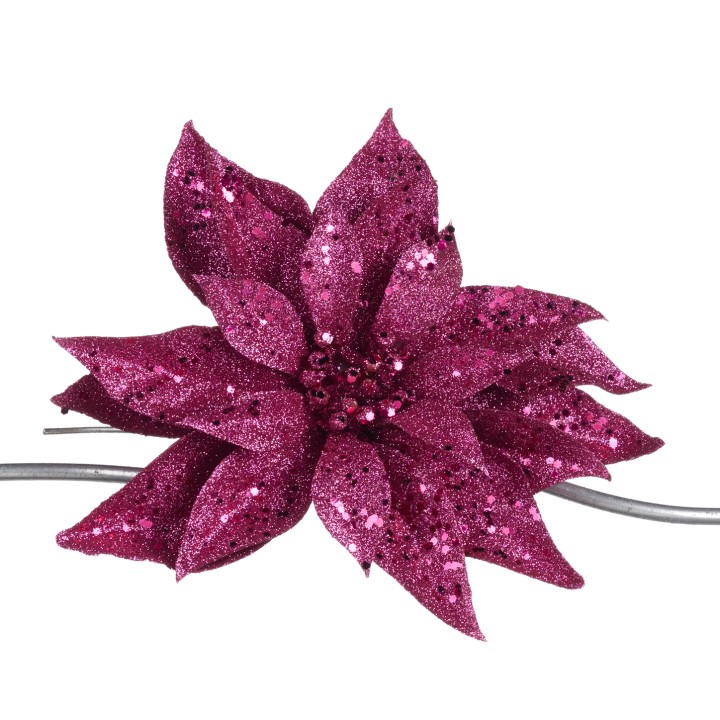 Glitter kerstster met clip fuchsiaroze