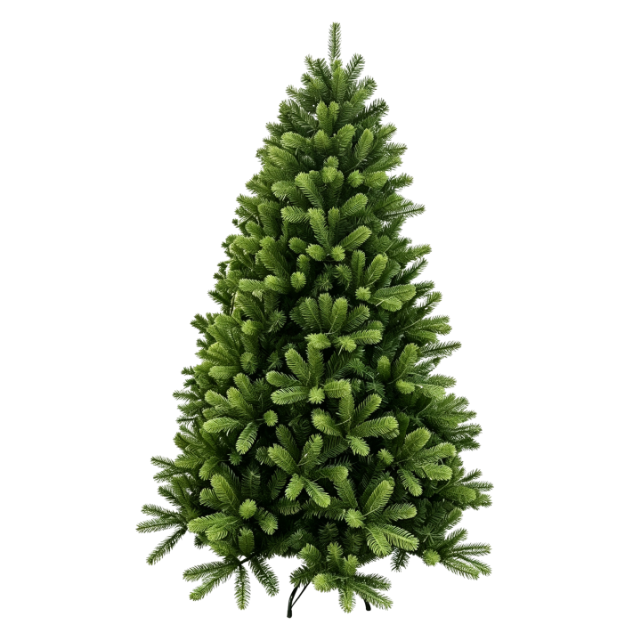 Een volle, groene kerstboom met spitse takken en realistische naalden.
