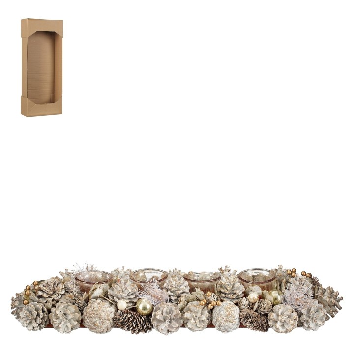 Pine cone centrepiece with 4 tealight holders white 54 cm