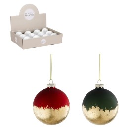 6 red and green gold-dipped glass baubles 8 cm