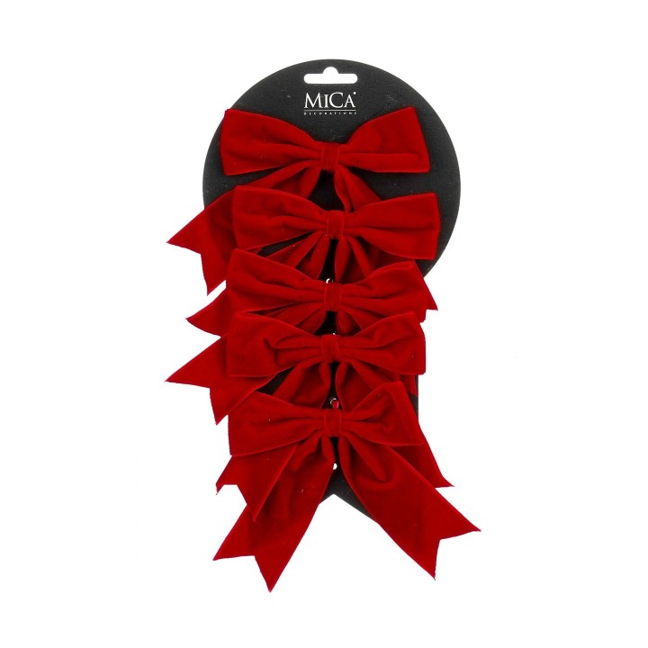 6 rode fluwelen kerststrikken 12 cm