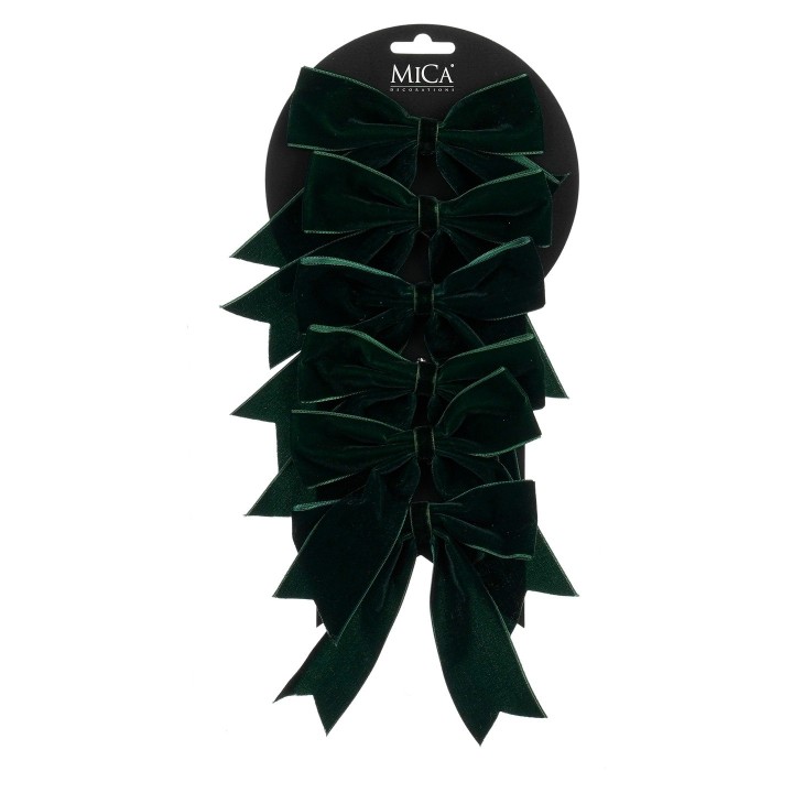 6 groene fluwelen kerststrikken 12 cm